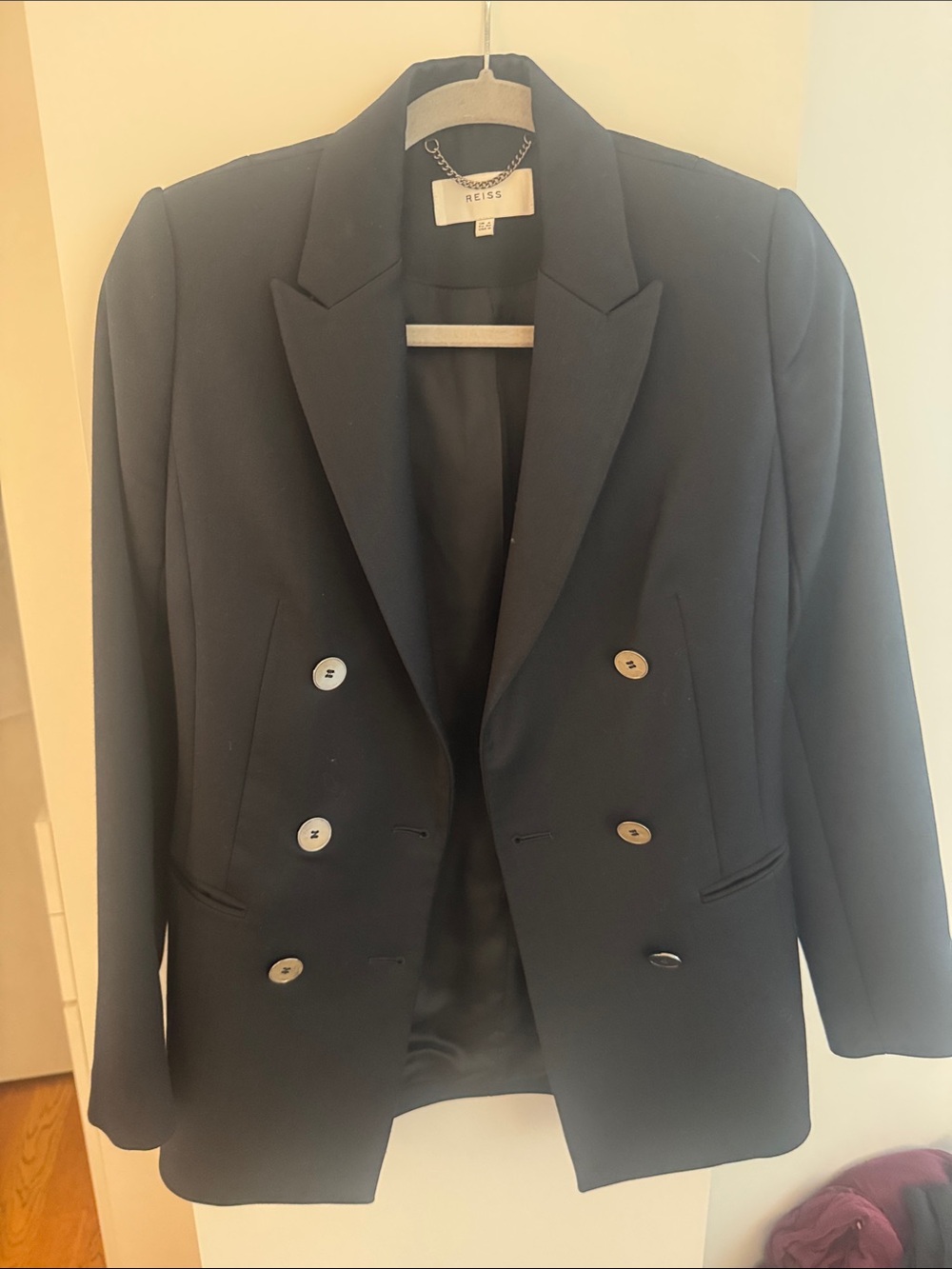 Reiss Black Double-Breasted Tailored Blazer